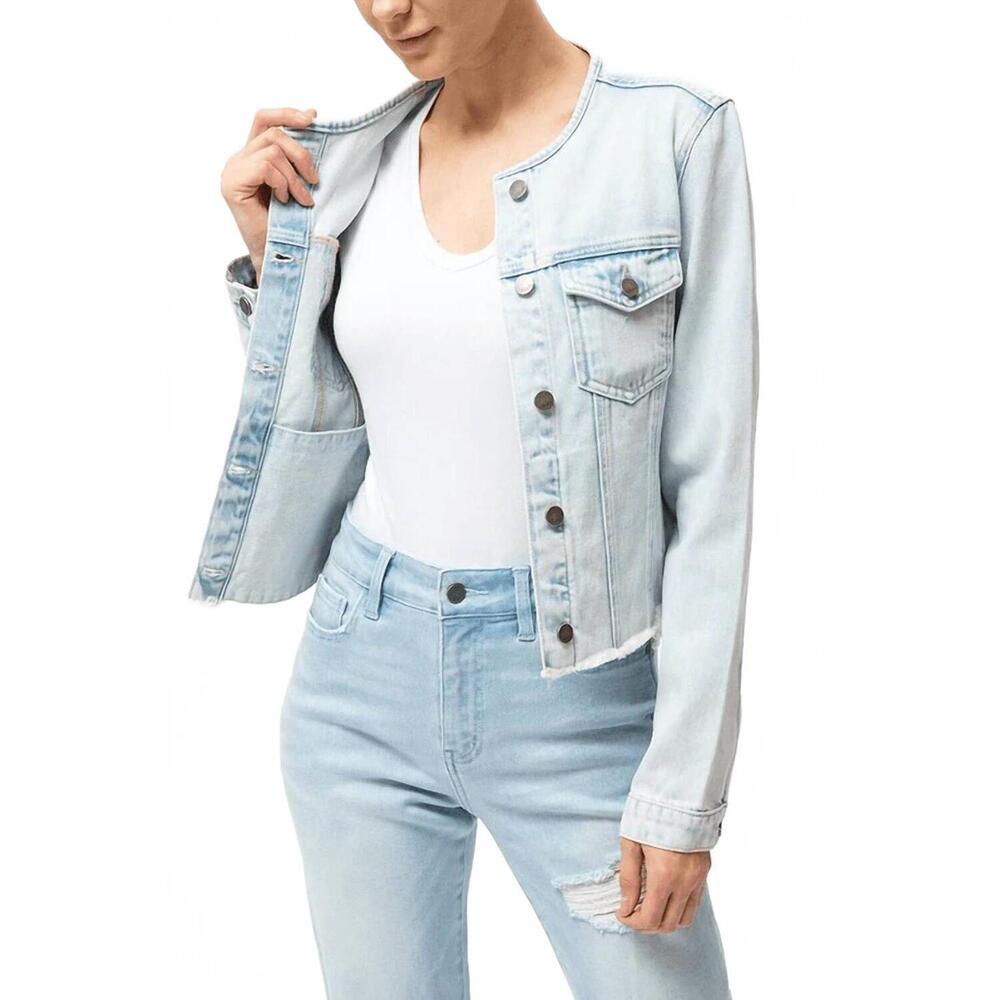 NEW NATURE DENIM back detail fringe denim jacket in light wash